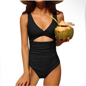 SALE One Piece Black Swimsuit Size Large with UPF 50+ NWT